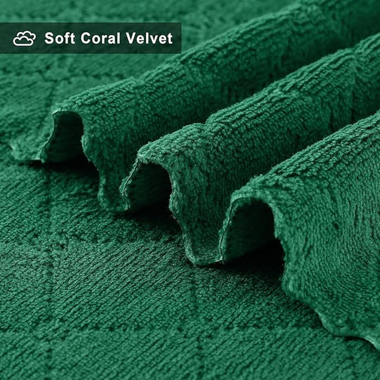 Homaxy 12 Pack Dish Towels for Kitchen (10 x 20 Inches, Dark Green), Super Soft and Absorbent Coral Velvet Dish Cloths for Washing Dishes, Nonstick Oil Fast Drying Microfiber Cleaning Cloth