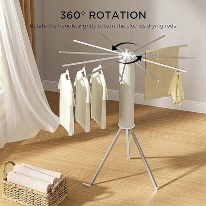 SUNOUTLY Tripod Clothes Drying Rack, Garment Rack Portable and Foldable Space Saving Laundry Drying Rack - Dryer Rack Clothing Floor Folding Balcony Bedroom Household (Silver(Aluminum), 12 rods)