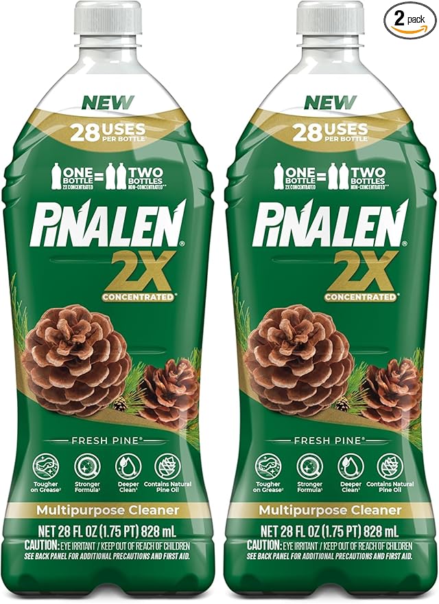 PINALEN 2X Concentrated Multipurpose Cleaner - Fresh Pine Scent - 28 fl oz - All Purpose Cleaner for Kitchen, Bathroom, Laundry, Floors & Outdoors (Pack of 2)