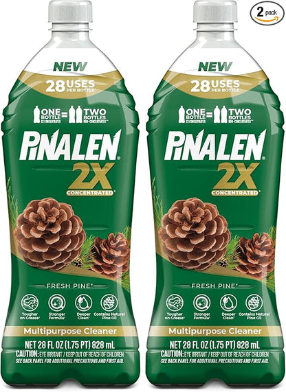 PINALEN 2X Concentrated Multipurpose Cleaner - Fresh Pine Scent - 28 fl oz - All Purpose Cleaner for Kitchen, Bathroom, Laundry, Floors & Outdoors (Pack of 2)