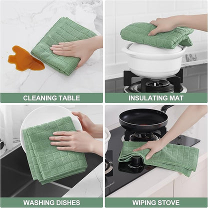 Homaxy Premium Cotton Kitchen Towels 16"x 28", Large Natural Ring Spun 390 GSM Dish Towels, Super Absorbent Terry Kitchen Hand Towels, Soft Tea Towels with Hanging Loop, Pure Grass Green, 8 Pack