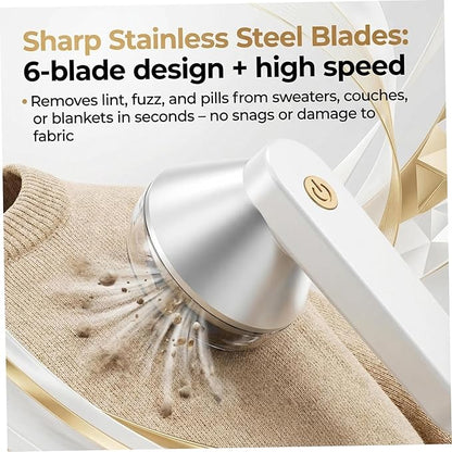 Electric Lint Remover, Fabric Shaver with 6-Leaf Blades - Type C Rechargeable, Fast Pilling Remover for Clothes, Sweaters, Couch, Furniture