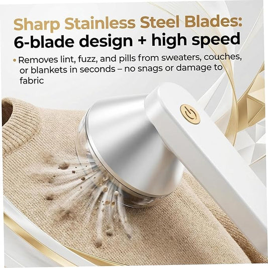 Electric Lint Remover, Fabric Shaver with 6-Leaf Blades - Type C Rechargeable, Fast Pilling Remover for Clothes, Sweaters, Couch, Furniture