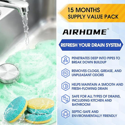Garbage Disposal Cleaner & Deodorizer Tablets – 30 Count 15-Month Supply, Dual Enzyme Deep Cleaning Pods with Tea Tree, Mint & Lemon Oils, Eco-Friendly, Fits All Kitchen Drains