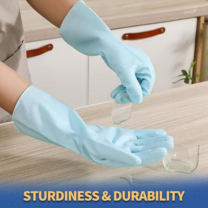 BOOMJOY PVC Cleaning Gloves, Reusable Dishwashing Gloves, Medium Gloves for Kitchen, Bathroom, Gardening, Working, Pet Care - Pink & Blue & Green, 3 Pairs, Size M