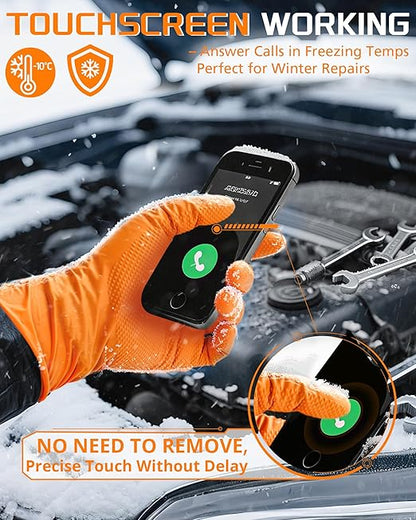 10mil Nitrile-Gloves Disposable-Orange Chemical-Resistant Rubber - Mechanic Gloves Heavy Duty, Latex Free, Diamond Grip (100, X-Large)