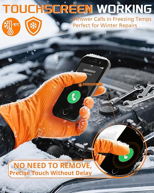10mil Nitrile-Gloves Disposable-Orange Chemical-Resistant Rubber - Mechanic Gloves Heavy Duty Latex Free Diamond Grip (100, Large)