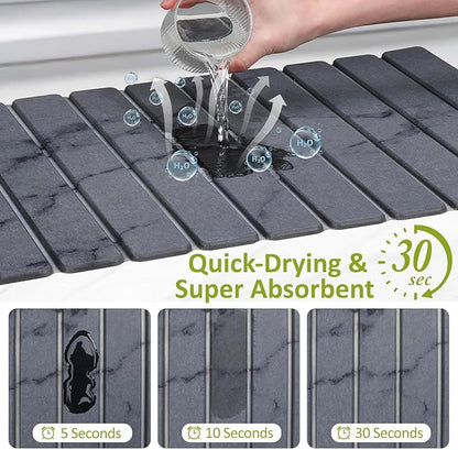 Large Stone Dish Drying Mat for Kitchen Counter, 24"(L)×16"(W), Collapsible Quick Dry Stone Dish Mats, Super Absorbent Diatomaceous Earth Drying Pad for Dishes Bottles Cups, Countertops (Marble)