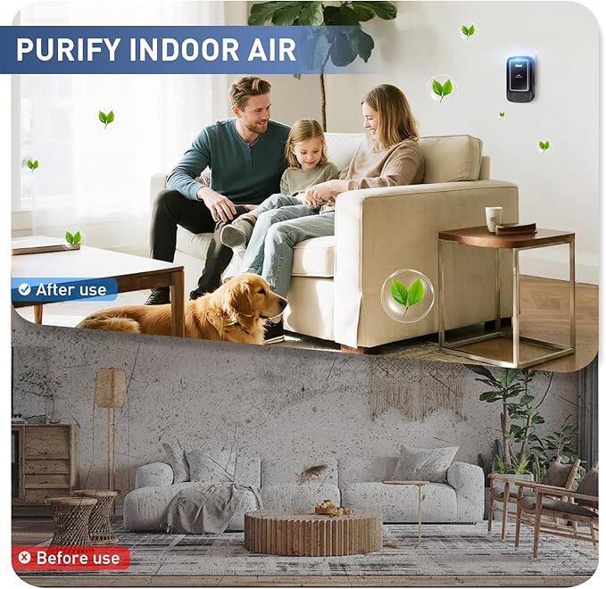 Air Ionizers for Home (3 Pack), Air Purifier Plug In, Portable Negative Ion Generator, Cat Litter Deodorizer, Ozone Free Quiet Air Freshener for Pet Odor, Bedroom & Office