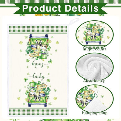 St Patricks Day Kitchen Towels, 4PCS Clover Floral Basket Dish Towels Gifts for Cooking Cleaning, Shamrock Absorbent Tea Towel with Hanging Loop for Home Decor(16 X 24 Inches)