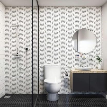 Erfoni Black and White Peel and Stick Wallpaper Modern Herringbone Contact Paper Bathroom 17.7inch x 196.8inch Geometric Removable Wallpaper Peel and Stick Backsplash Self Adhesive Contact Paper