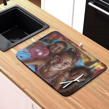 Customized Microfiber Fabric Dish Drying Mat for Kitchen Counter 16x18 Inch,Custom Any Photo or Text Drying Mat Personalized Dish Drainer Mat Super Absorbent Dish Rack Pad for Coffee Bar Sinks