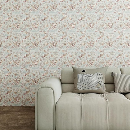 Vinjiasin Tropical Bird & Leaf Wallpaper, Boho Neutral Tone Contact Paper for Bedroom Living Room, Removable Waterproof Peel and Stick Wallpaper 17.7" x 197"