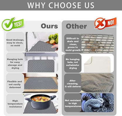 To encounter Silicone Dish Drying Mat -Small 17.5" x 8" - Set of 2 Flexible Stemware Drying Mat, Heat Resistant Silicone Trivet, Countertop Mat, Dish Draining Mat, Sink Mat