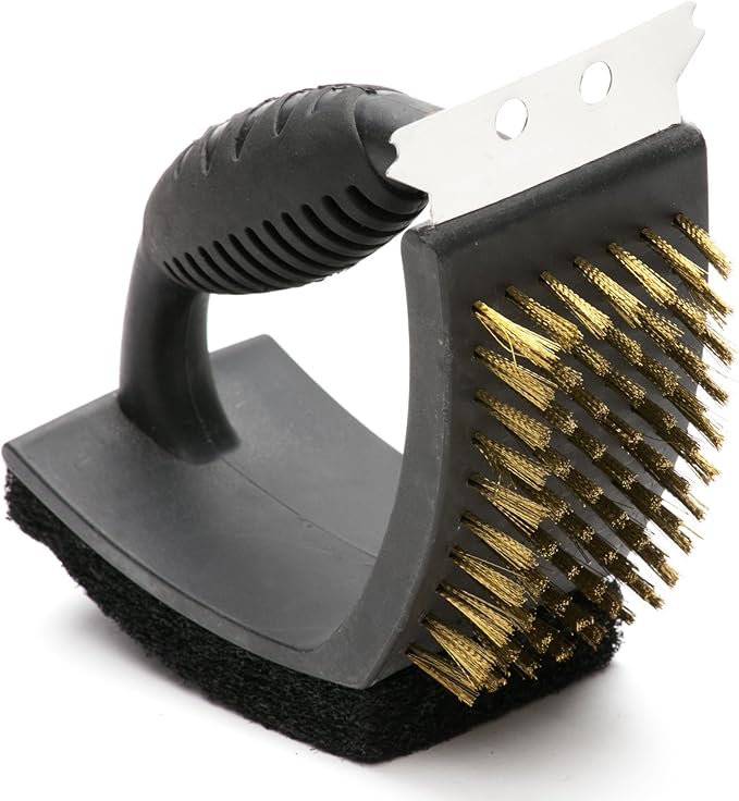 Outset Grill Cleaning Brush, V-Shaped BBQ Brush with Pad and Scraper