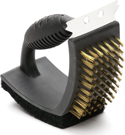 Outset Grill Cleaning Brush, V-Shaped BBQ Brush with Pad and Scraper