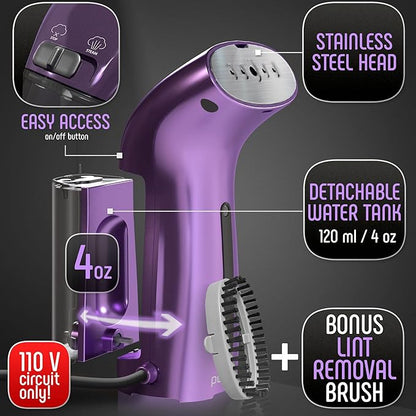 Portable Travel Garment Steamer for Clothes, Metal Steam Head, 25s Heat Up, Pump System, Mini Size, Handheld Steamer for Any Fabrics, No Water Spitting, 120V