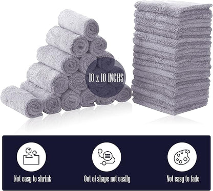 32 Pack Baby Washcloths - 10x10 Inch, Coral Fleece - Extra Absorbent and Soft Wash Clothes for Newborns, Infants and Toddlers - Suitable for Sensitive Skin and New Born - Baby Shower - Light Grey