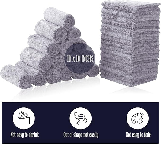 32 Pack Baby Washcloths - 10x10 Inch, Coral Fleece - Extra Absorbent and Soft Wash Clothes for Newborns, Infants and Toddlers - Suitable for Sensitive Skin and New Born - Baby Shower - Light Grey