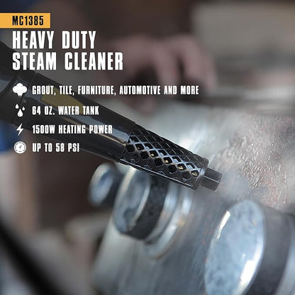 McCulloch MC1385 Deluxe Canister Steam Cleaner, 2-Hour Runtime, Chemical-Free, 23 Accessories: Mop Head, Brushes & More - Built for Home, Tile, Carpet, Furniture, & Personal Car Detailing
