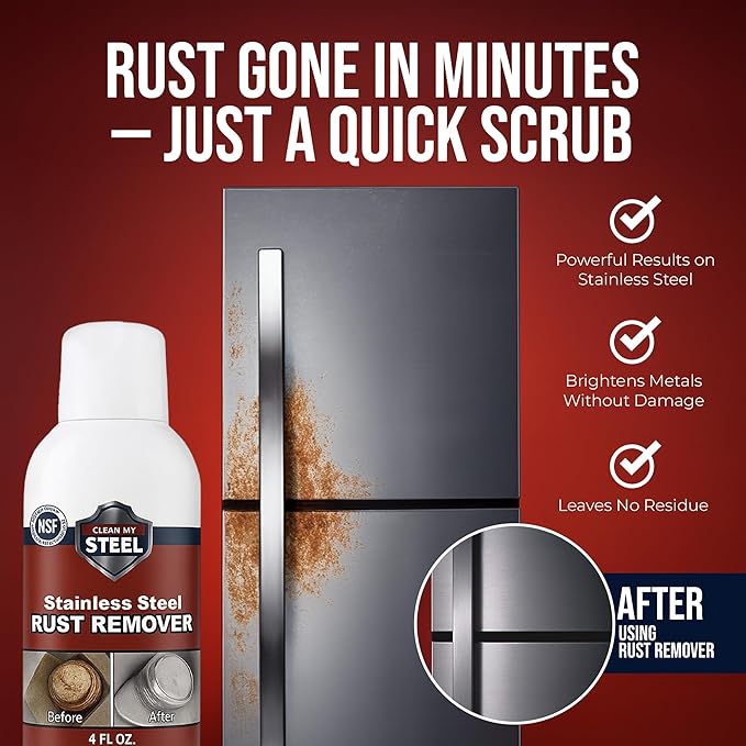 Stainless Steel Rust Remover – NSF Approved Non-Toxic Rust Stain Remover for Stainless Steel Appliances, Sinks, Grills, Marine Hardware & Commercial Equipment (4 oz)
