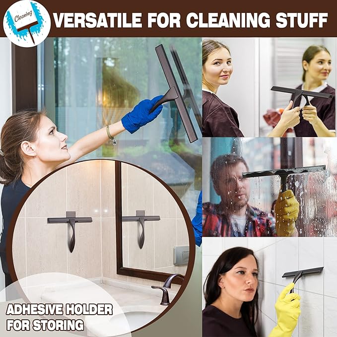 NETANY Shower Squeegee, 12-Inch Bronze Squeegee, All-Purpose Stainless Steel Squeegee for Bathroom, Shower Doors, Mirrors, Tiles and Car Windows - 100% Streak Free