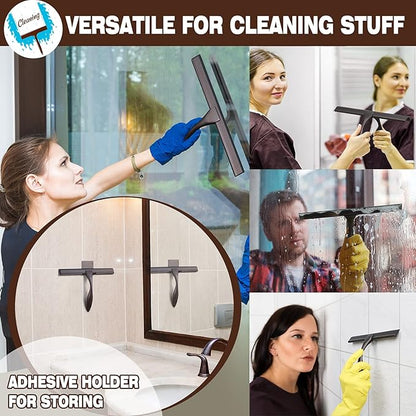 NETANY Shower Squeegee, 14-Inch Bronze Squeegee, All-Purpose Stainless Steel Squeegee for Bathroom, Shower Doors, Mirrors, Tiles and Car Windows - 100% Streak Free