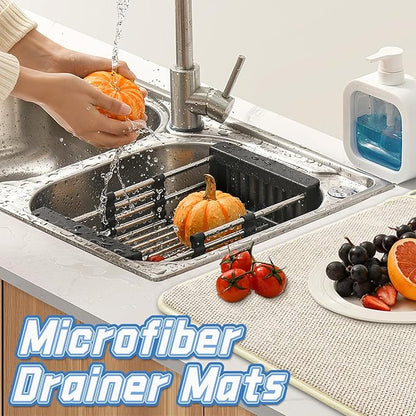 3 Pack XXL Dish Drying Mats,24×17" Absorbent Microfiber Dishes Drainer Mats,Large Size Pads for Kitchen Counter,Coffee,Rack,Under Sink(Beige,Blue,Gray)