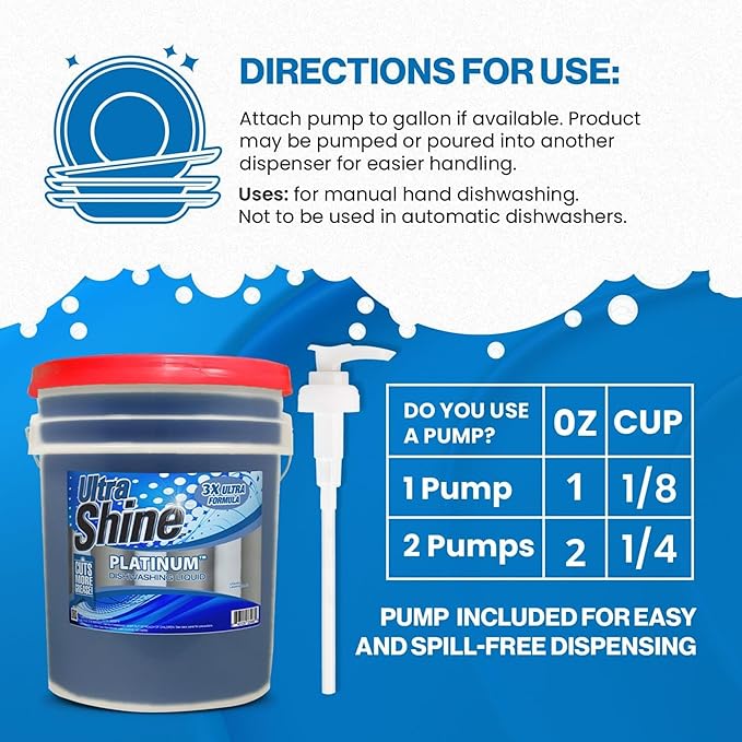 Ultra Shine 4 Pack 3X Platinum Bulk Dishwashing Liquid, Powerful Grease Remover, 5-Gallon - Concentrated Dish Cleaner Soap for Commercial Kitchens, Restaurants & Home Cleaning, Gentle on Hands & Skin