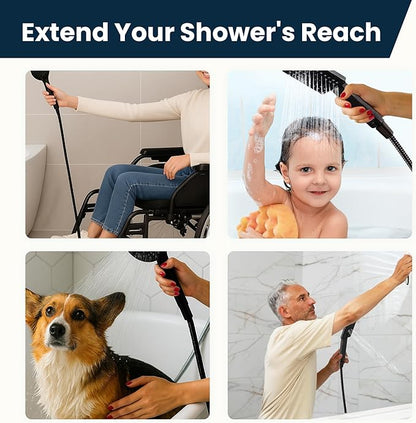 BRIGHT SHOWERS Extra Long Shower Hose 118 Inch, Stainless Steel Handheld Shower Hose with Brass Connectors, Anti-Kink, Leak-Proof, Easy to Install, Fits Most Shower Heads, Matte Black