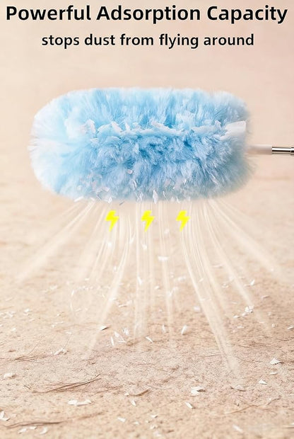 Heavy Duty Duster Refills, Disposable Dusters Kit for Cleaning Dusting Furniture Blind Ceiling Fan, Multi Surface 360 Feather Duster(10)+3FT Extended Handle（1） (Blue)