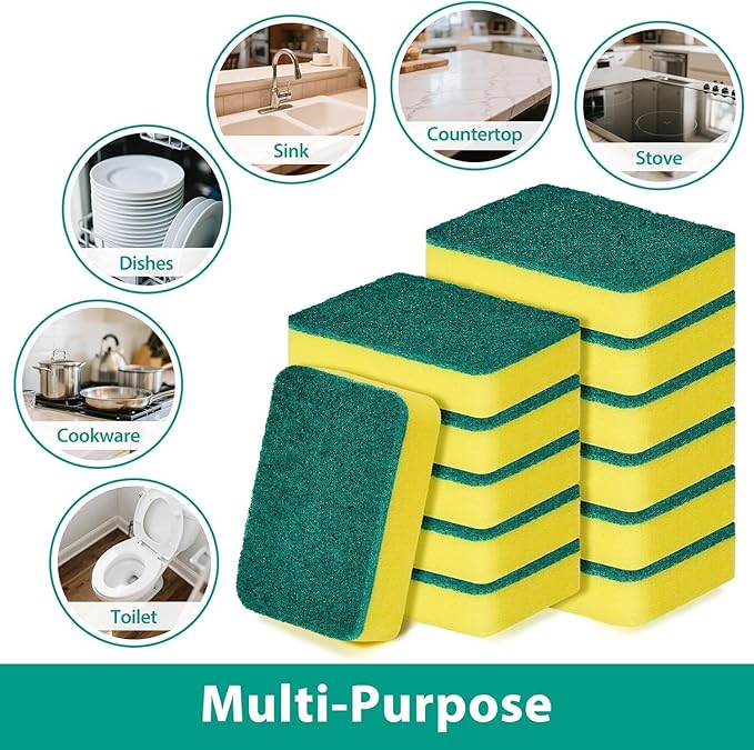 Double Sided Polyester Household Cleaning Sponge Waist Shape Eco Non-Scratch Scrub Pads Kitchen Scrub Dish, Dinnerware, Pan, Pot, Rags Holder, Glass, Dishwasher, Sink Bathroom, Pack of 2