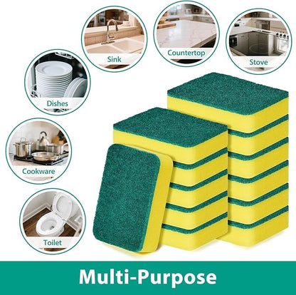 Double Sided Polyester Household Cleaning Sponge Waist Shape Eco Non-Scratch Scrub Pads Kitchen Scrub Dish, Dinnerware, Pan, Pot, Rags Holder, Glass, Dishwasher, Sink Bathroom, Pack of 2