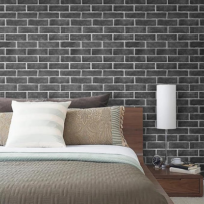 HeloHo 196.8"X17.7" Grey Brick Wallpaper Peel and Stick Self-Adhesive Removable 3D Textured Wall Paper for Kitchen Backsplash Living Room Bedroom Decor