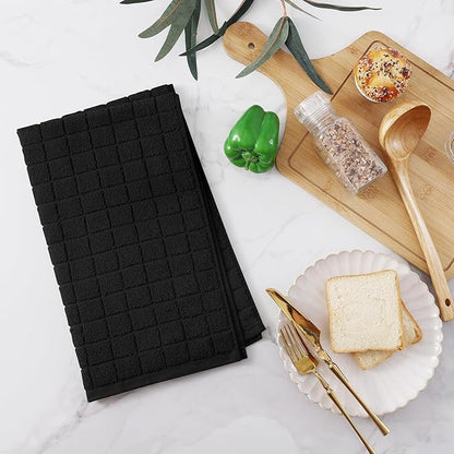 Homaxy Premium Cotton Kitchen Towels 16"x 28", Large Natural Ring Spun 390 GSM Dish Towels, Super Absorbent Terry Kitchen Hand Towels, Soft Tea Towels with Hanging Loop, Pure Black Design, 6 Pack