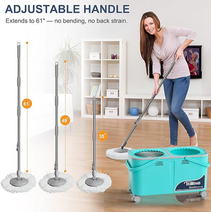 Easy-Use Spin Mop for Cleaner, Controlled Rinsing, Clean & Dirty Water Separation Mop Bucket for Pet & Family Homes,360° Swivel Wheels, Safe for Hardwood & Tile, Adjustable Handle,6 Reusable Mop Heads