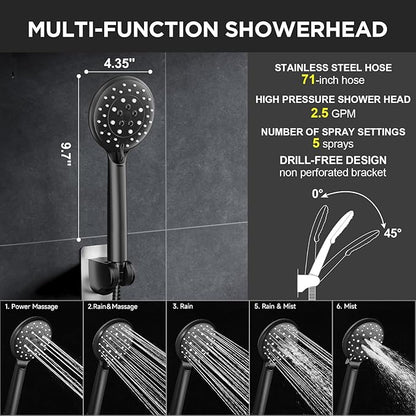 Veken 11.8" Rain Shower Head with Handheld, Family's Choice Award, High Pressure Handheld Shower Heads with Multi Spray Modes, Rainfall Combo with Extension Arm,Detachable Dual Shower, Matte Black