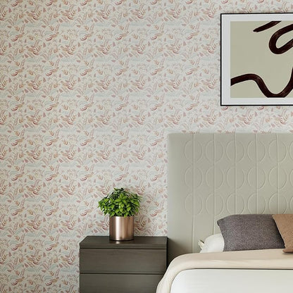 Vinjiasin Tropical Bird & Leaf Wallpaper, Boho Neutral Tone Contact Paper for Bedroom Living Room, Removable Waterproof Peel and Stick Wallpaper 17.7" x 78.7"