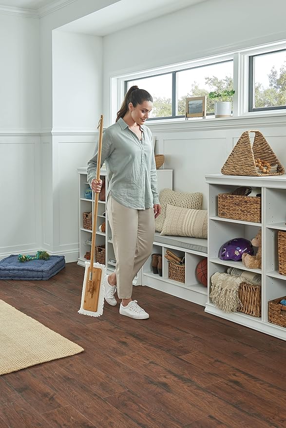 Harper Live.Love.Clean. Bamboo 2-in-1 Smooth Surface Wet/Dry Dust Mop with (2) Washable Pads for Cleaning Dust, Pet Hair & Fine Dry Dirt