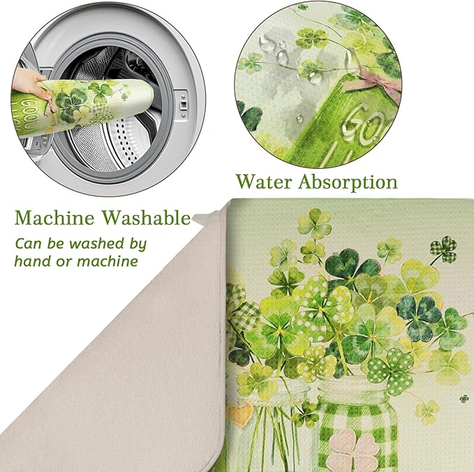St Patrick's Day Dish Drying Mat, Ultra Absorbent St Patrick's Day Drying Mat for Kitchen Counter, Coffee Maker, 18 x 24 Inch