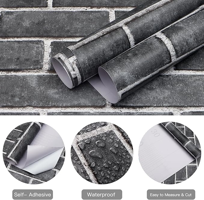 HeloHo 17.7" X 118" Grey Brick Wallpaper Peel and Stick Self-Adhesive Removable 3D Textured Wall Paper for Kitchen Backsplash Living Room Bedroom Decor