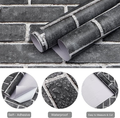 HeloHo 17.7" X 118" Grey Brick Wallpaper Peel and Stick Self-Adhesive Removable 3D Textured Wall Paper for Kitchen Backsplash Living Room Bedroom Decor