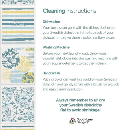 Swedish Dishcloths for Kitchen | 12-Pack Ocean Collection | Absorbent Reusable Swedish Dishcloths, Eco-Friendly Cellulose Sponge Dishtowels