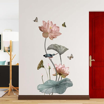3D Wall Stickers DIY Flower Wall Decal Removable Waterproof Wall Art Decor for Bedroom Living Room Offices Home Decoration (Lotus Butterfly)