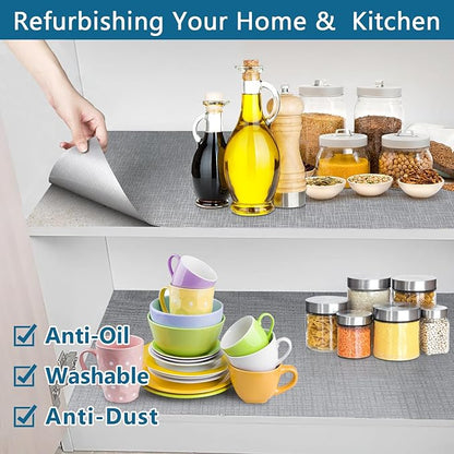 Self Adhesive Shelf Liner, Peel and Stick Drawer Liner Waterproof Contact Decor Liner with Grain Texture for Kitchen Walls Cabinets, Bedroom Classroom, Cover Book (Silver Gray, 23.6 x 118.1 inches)