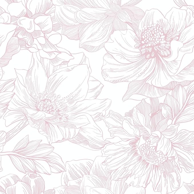 Ismoon Large Floral Peel and Stick Wallpaper Boho White/Pink Contact Paper 17.3inx6.5ft Removable Self Adhesive Bedroom Cabinet Mural Wall Decor Vinyl Roll