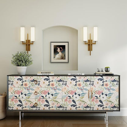 Timeet Floral Wallpaper Peel and Stick Vintage Floral Contact Paper Peel and Stick 17.3" x 120" Flower Wallpaper Boho Leaf Removable Self Adhesive Wall Paper for Cabinets Bedroom Wall Decorative