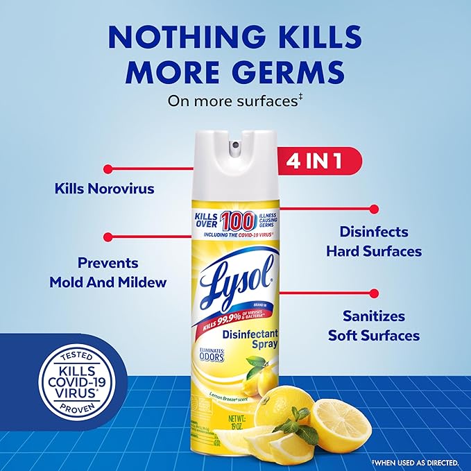 Lysol Disinfectant Spray, Sanitizing and Antibacterial Spray, For Disinfecting and Deodorizing, Lemon Breeze, 19 Fl Oz (Pack of 2)