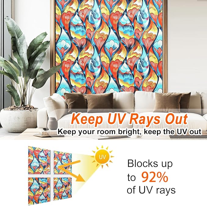 Frosted Glass Window Film, Heat Insulation, UV Block, Anti-Glare, One Way Privacy Tint, Static Cling for Home Bathroom Door, Renter Friendly, Day & Night Privacy
