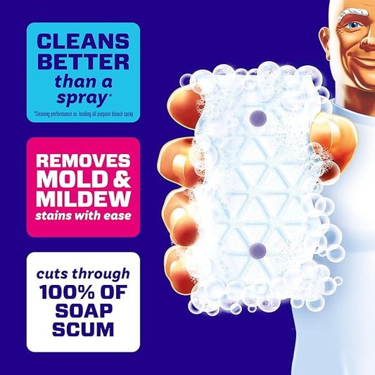 Mr. Clean Magic Eraser Sponge, Bathroom Cleaner, Shower Cleaner, Tub Cleaner, Soap Scum Remover, Bathroom Cleaning Supplies, Dawn Cleaning Power with Febreze Lavender Scent, 5ct